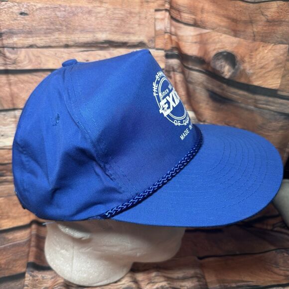 Exide Hat Cap Blue Adjustable Leather Strap Standard Of Quality Rope Trucker USA - Picture 2 of 7